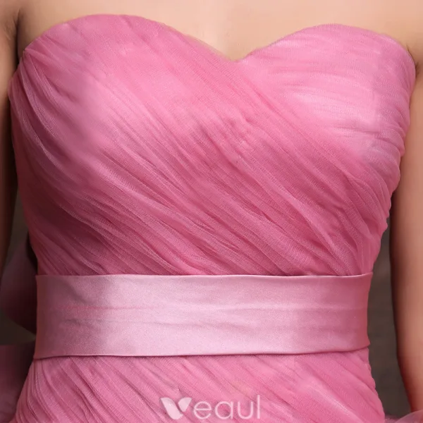 Elegant Ballkjoler 2016 Plissert Kjæreste Rosa Tyll Ballkjole Med Sash