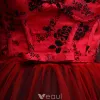 Magnifique Robe De Bal 2016 Robe De Soirée Pas Cher Bustier Imprimée Fleurs Bourgogne Tulle
