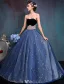 Elegant Ballkjoler 2016 Kjæreste Beaded Perle Skjerf Brodert Blå Organza Ballkjole