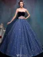 Elegant Ballkjoler 2016 Kjæreste Beaded Perle Skjerf Brodert Blå Organza Ballkjole