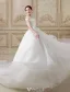 Elegant Ball Gown Wedding Dress 2016 Short Sleeves Backless Handmade Flowers