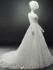 Gorgeous Wedding Dresses 2016 A-line Scoop Neckline Long Sleeves Applique Lace Backless Tulle Bridal Gown