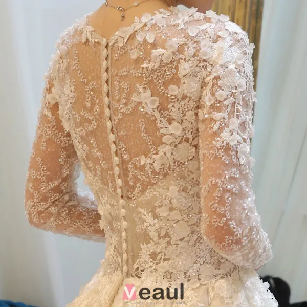 Gorgeous Wedding Dress 2016 Applique Lace Flowers Backless Tulle Bridal ...