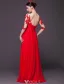 Sexy Evening Dresses 2016 Scoop Neckline Sequins Applique Lace Backless Red Chiffon Long Formal Dress