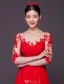 Sexy Evening Dresses 2016 Scoop Neckline Sequins Applique Lace Backless Red Chiffon Long Formal Dress