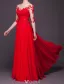Sexy Evening Dresses 2016 Scoop Neckline Sequins Applique Lace Backless Red Chiffon Long Formal Dress