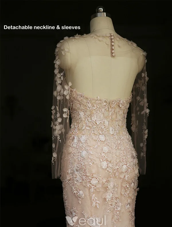 Glamourösen Brautkleider 2016 Abnehmbare Kragen & Ärmeln Nixe Spitze Hochzeitskleid