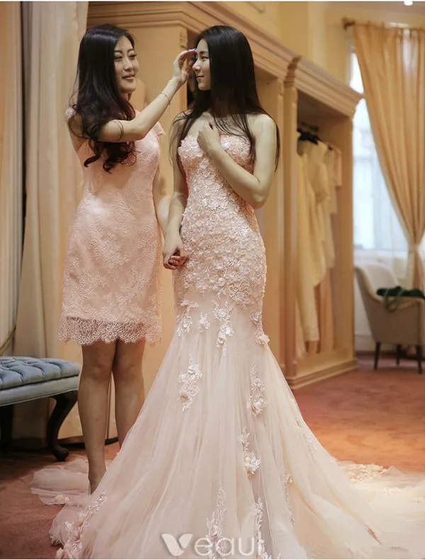 Glamourösen Brautkleider 2016 Abnehmbare Kragen & Ärmeln Nixe Spitze Hochzeitskleid