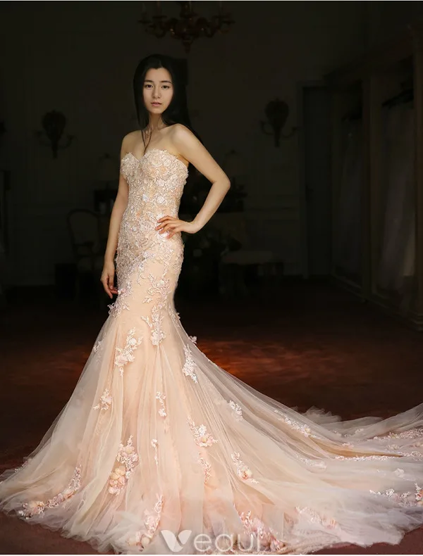 Glamourösen Brautkleider 2016 Abnehmbare Kragen & Ärmeln Nixe Spitze Hochzeitskleid