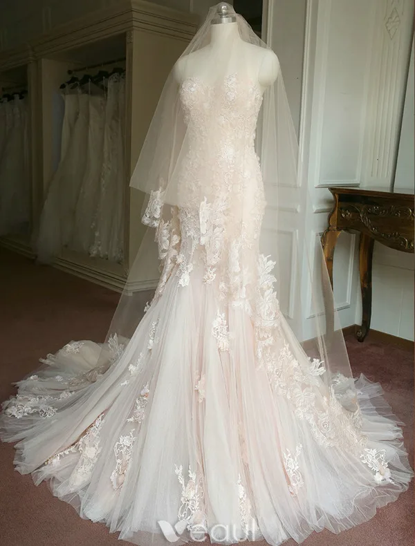 Glamourösen Brautkleider 2016 Abnehmbare Kragen & Ärmeln Nixe Spitze Hochzeitskleid