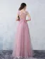 Elegant Party Dresses 2016 Applique Lace Beading Pearls Pink Tulle Long Formal Dress With Sash