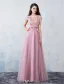 Elegant Party Dresses 2016 Applique Lace Beading Pearls Pink Tulle Long Formal Dress With Sash