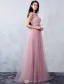 Elegant Party Dresses 2016 Applique Lace Beading Pearls Pink Tulle Long Formal Dress With Sash