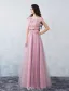 Elegant Party Dresses 2016 Applique Lace Beading Pearls Pink Tulle Long Formal Dress With Sash