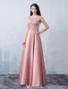 Schöne Partykleider 2016 Quadratischen Ausschnitt Spitze Der Rosa Satin Formales Kleid Mit Schleifeknoten