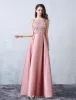 Schöne Partykleider 2016 Quadratischen Ausschnitt Spitze Der Rosa Satin Formales Kleid Mit Schleifeknoten