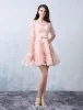 Schöne Partykleider 2016 U-ausschnitt Perle Rosa Spitzen Tüll Mit Blumen Kurzes Kleid
