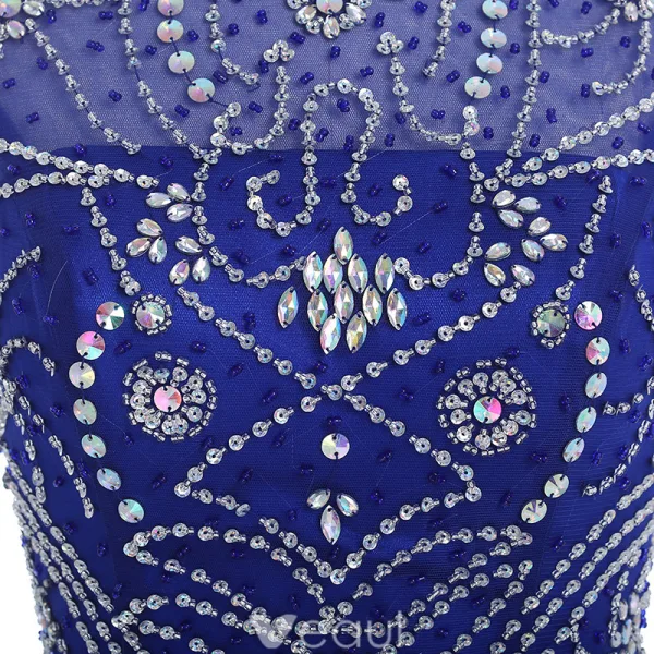 Sparkly Evening Dresses 2016 Scoop Neckline Beading Sequins Rhinestone Royal Blue Chiffon Long Backless Dress