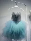 Sparkly Kjæreste Paljetter Bassenget Blå Tyll Kort Cocktailkjoler