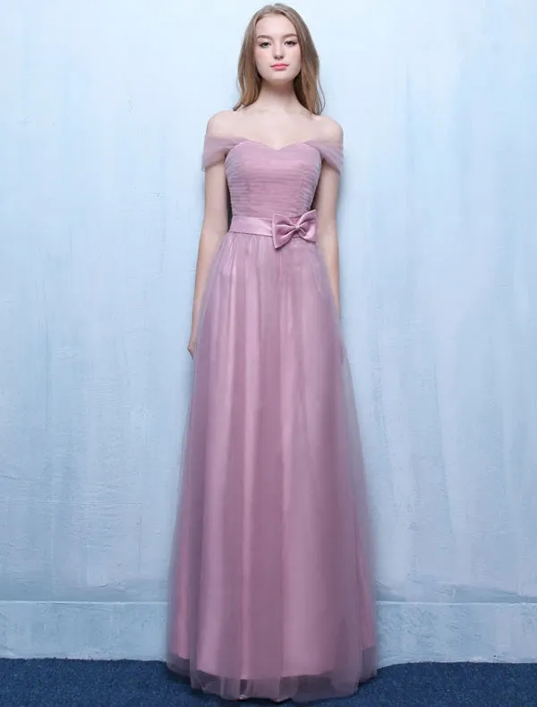 Beautiful Bridesmaid Dresses 2016 Off The Shoulder Pleated Lilac Tulle Long Wedding Party Dress