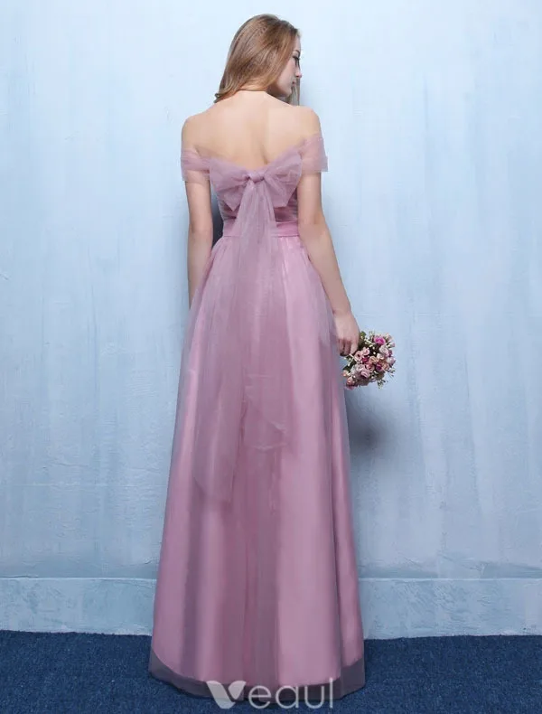Beautiful Bridesmaid Dresses 2016 Off The Shoulder Pleated Lilac Tulle Long Wedding Party Dress