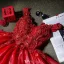 Magnifiques Robes Rouges Du Parti 2016 Applique De Dentelle V-cou Robe De Cocktail Courte En Organza