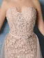 Glamourösen Abendkleider 2016 Trägerlose Champagner Spitze Abendkleid Mit Organza-tailing