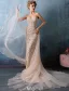 Glamourösen Abendkleider 2016 Trägerlose Champagner Spitze Abendkleid Mit Organza-tailing