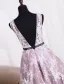 Elegant Party Dresses 2016 Scoop Neckline Tea Length Applique Lace Lilac Tulle Backless Formal Dress