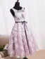 Elegant Party Dresses 2016 Scoop Neckline Tea Length Applique Lace Lilac Tulle Backless Formal Dress