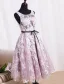 Elegant Party Dresses 2016 Scoop Neckline Tea Length Applique Lace Lilac Tulle Backless Formal Dress
