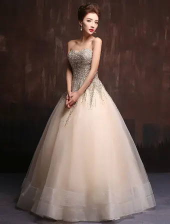 Glitter Lieverd Kralen Pailletten Champagne Organza Vloerlengte Lange Galajurken