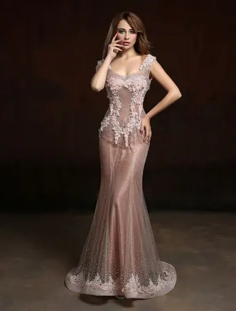 2016 Luxe V Hals Kralen Steentjes Applique Kanten Bloem Champagne Organza Lange Avondjurken