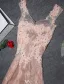2016 Lyxiga V-ringad Beading Strass Applikations Spets Blomma Champagne Organza Lång Aftonklänning
