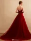 Simple Prom Dresses 2016 Strapless Backless Burgundy Tulle Long Prom Dress
