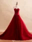 Simple Prom Dresses 2016 Strapless Backless Burgundy Tulle Long Prom Dress