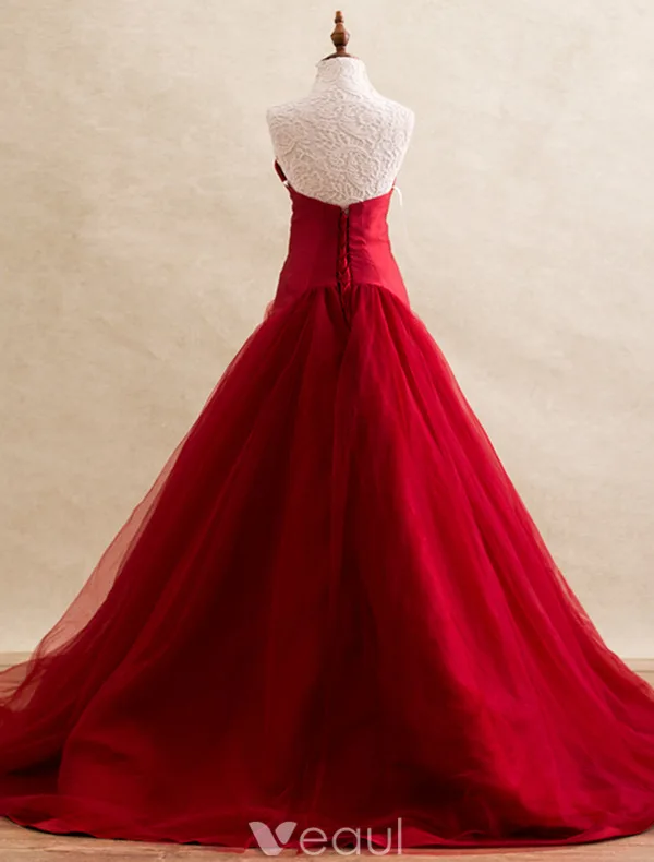 Simple Prom Dresses 2016 Strapless Backless Burgundy Tulle Long Prom Dress