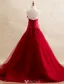 Simple Prom Dresses 2016 Strapless Backless Burgundy Tulle Long Prom Dress