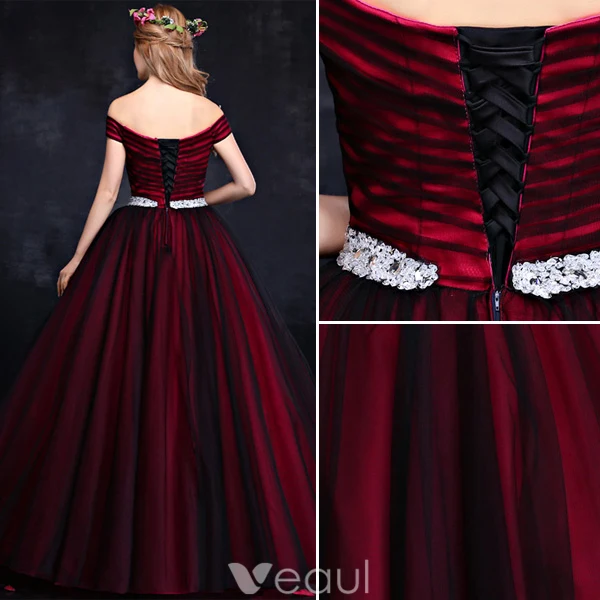 Elegant Balklänning 2016 Av Axeln Backless Vinröda Formell Klänning Med Paljetter Strass