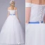 Elegant Wedding Dresses 2016 Off The Shoulder Applique Lace Ball Gown Wedding Dress With Blue Sash