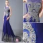 Moda Syrena Suknie Wieczorowe 2016 Wycięciem Aplikacja Koronki Brokat Niebieski Royal Satynowa Suknia