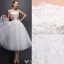 Strapless Applique Lace Flowers Tea Length Short Wedding Dress With Ruffle Sash