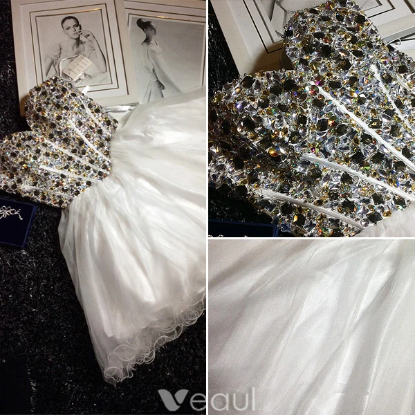 Advanced Handmade Corset Cocktail Dress Beading Crystal White Organza Little Party Dress