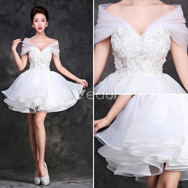 Robe De Mariée En Dentelle De Charme 2016 Courte Robe De Mariage De L'épaule