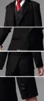 Children's Black Suits With Red Tie, Boys Wedding Suits 5 Sets