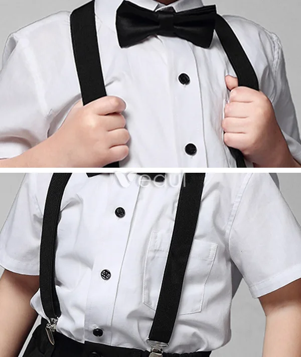Boys White Shirt With Black Pants Childrens Suits 4 Sets