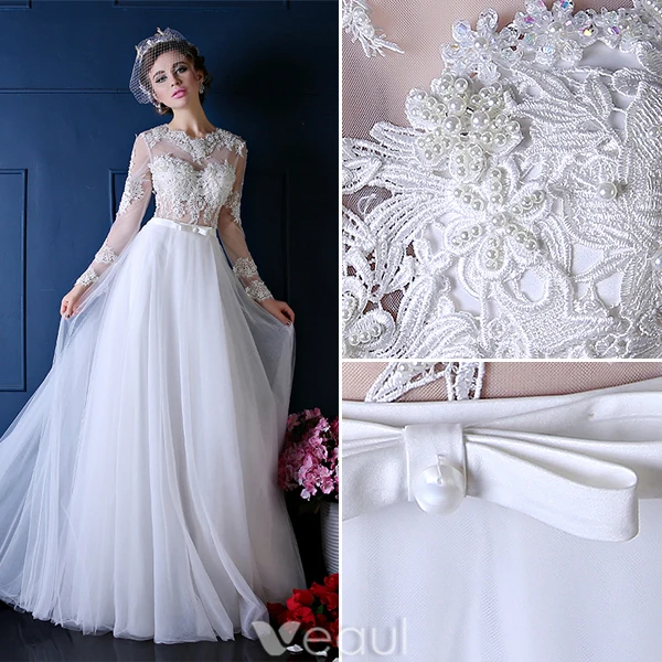 Beautiful Wedding Dress 2016 A-line Applique Lace White Organza Wedding Dress