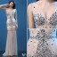 Sparkly Sexy Evening Dresses 2016 Mermaid Deep V-neck Sleeveless Beading Crystal Rhinestones Dress