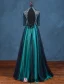 Vintage High Neck Evening Dress Beadding Sequins With Lace Backless Dark Green Tulle Long Dress