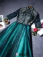 Vintage High Neck Evening Dress Beadding Sequins With Lace Backless Dark Green Tulle Long Dress